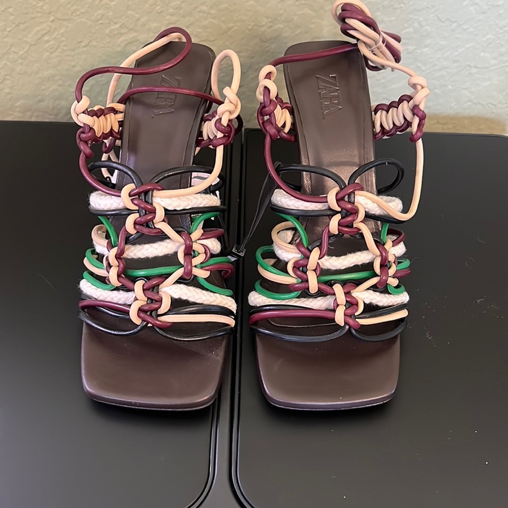 Zara tie around strappy high heel sandals size 38 / 7.5 NWT